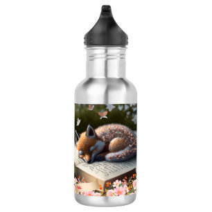 Cute Orange Fox sleeping on book personalised 532 Ml Water Bottle