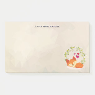 Cute Orange Fox with a Green Wreath and Hearts Post-it Notes