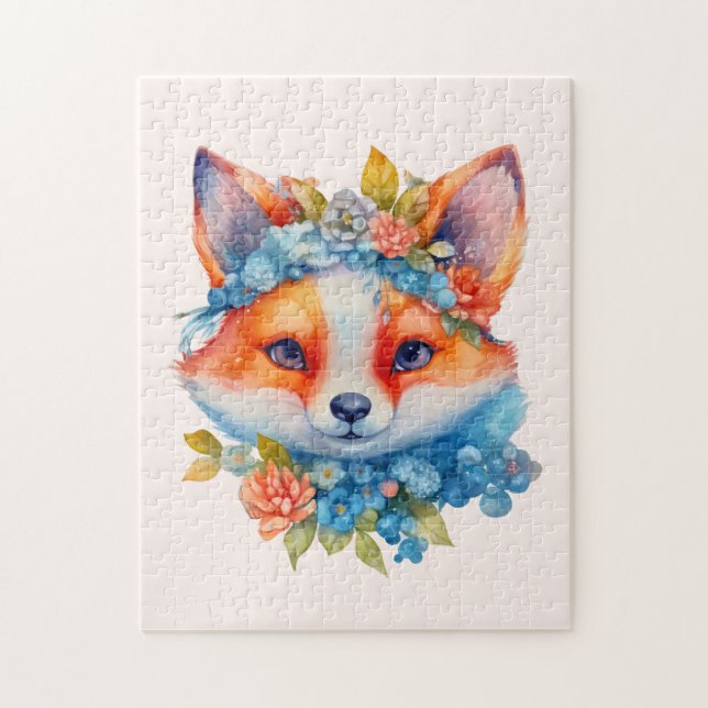 Cute Orange Fox with Floral Crown Jigsaw Puzzle (Vertical)