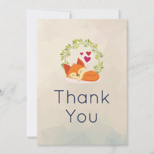 Cute Orange Fox with Wreath and Hearts Thank You Card