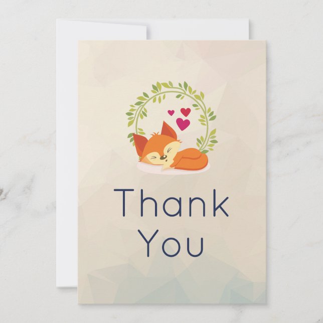 Cute Orange Fox with Wreath and Hearts Thank You Card (Front)