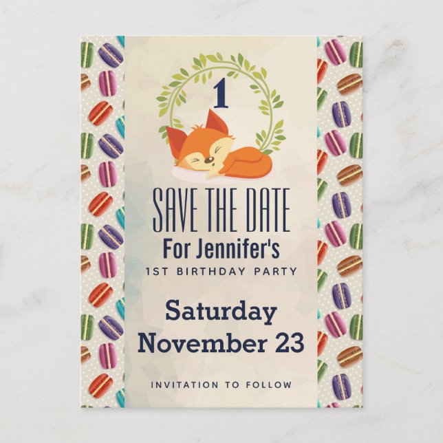 Cute Orange Fox with Wreath Save the Date Postcard (Front)