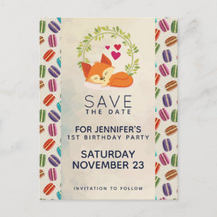 Cute Orange Fox with Wreath Save the Date Postcard