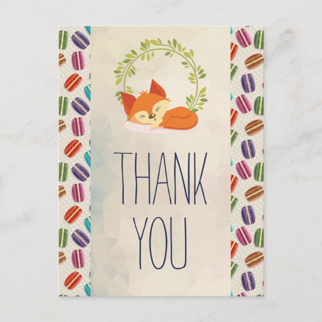 Cute Orange Fox with Wreath Thank You Postcard (Front)