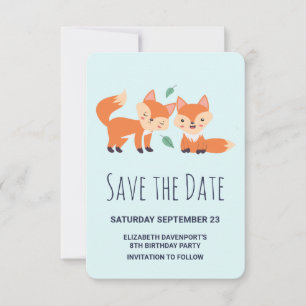 Cute Orange Foxes Birthday Save The Date