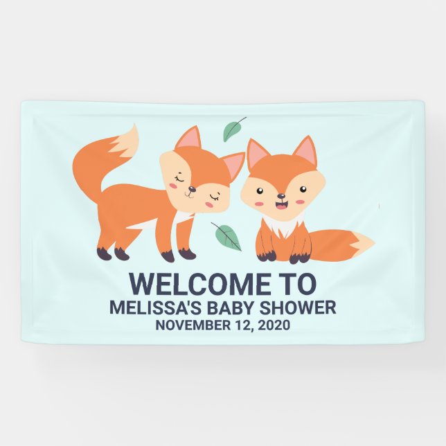Cute Orange Foxes Graphic Illustration Baby Shower Banner (Horizontal)