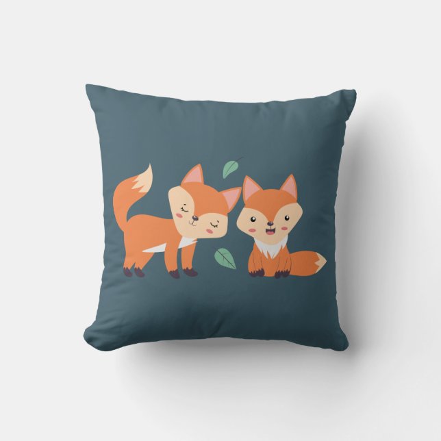Cute Orange Foxes Graphic Illustration Cushion (Front)