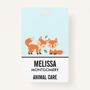 Cute Orange Foxes Graphic Illustration ID Badge