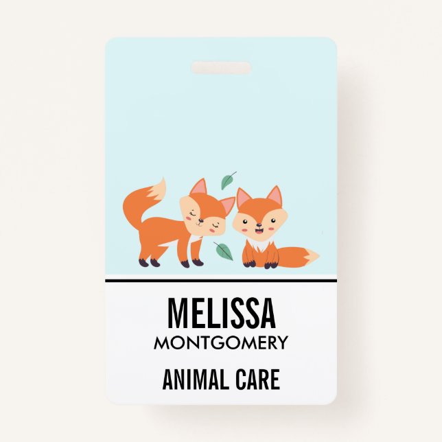 Cute Orange Foxes Graphic Illustration ID Badge (Front)