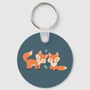 Cute Orange Foxes Graphic Illustration Key Ring