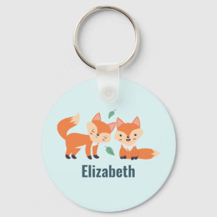 Cute Orange Foxes Graphic Illustration Key Ring