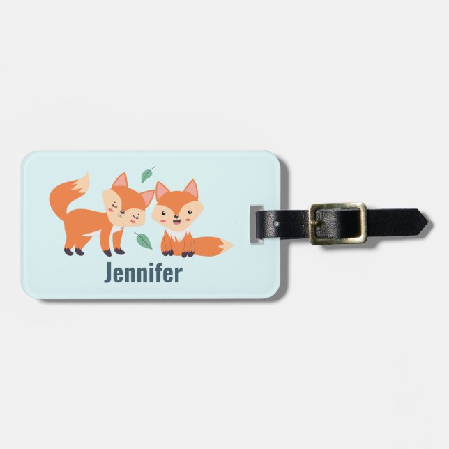 Cute Orange Foxes Graphic Illustration Luggage Tag (Front Horizontal)