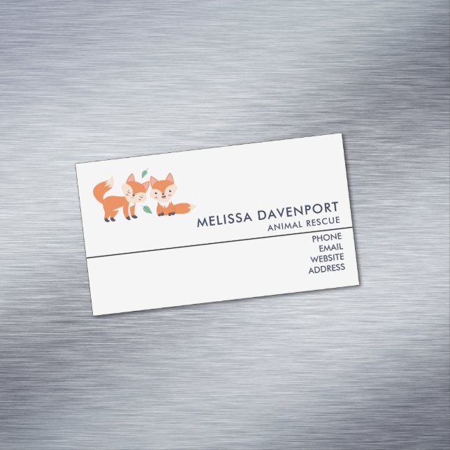 Cute Orange Foxes Graphic Illustration Magnetic Business Card (In Situ)