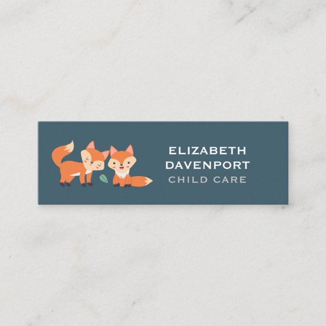 Cute Orange Foxes Graphic Illustration Mini Business Card (Front)