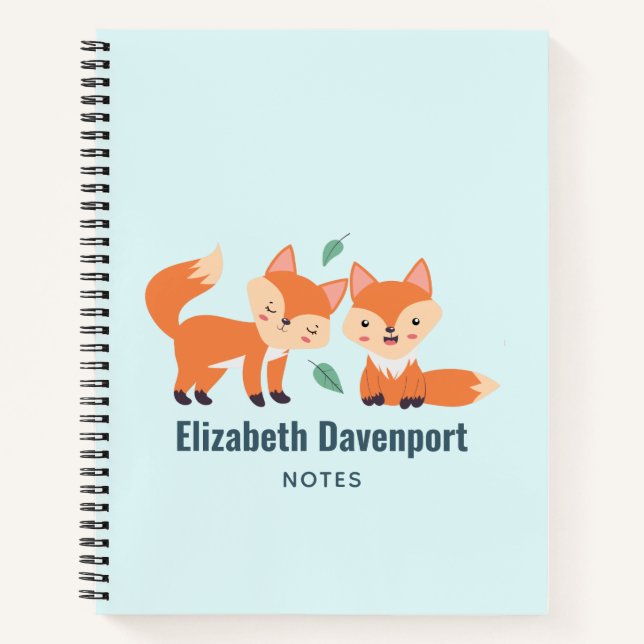 Cute Orange Foxes Graphic Illustration Notebook (Front)