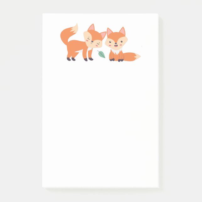 Cute Orange Foxes Graphic Illustration Post-it Notes (Front)