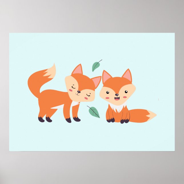 Cute Orange Foxes Graphic Illustration Poster (Front)