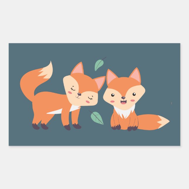 Cute Orange Foxes Graphic Illustration Rectangular Sticker (Front)