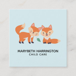 Cute Orange Foxes Graphic Illustration Square Business Card