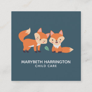 Cute Orange Foxes Graphic Illustration Square Business Card