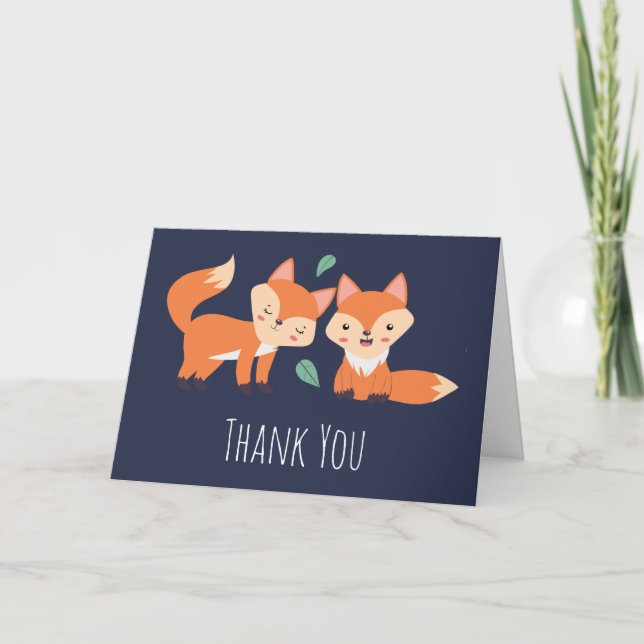 Cute Orange Foxes Graphic Illustration Thank You Card (Front)