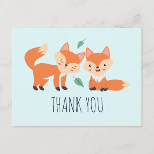 Cute Orange Foxes Graphic Illustration Thank You Postcard