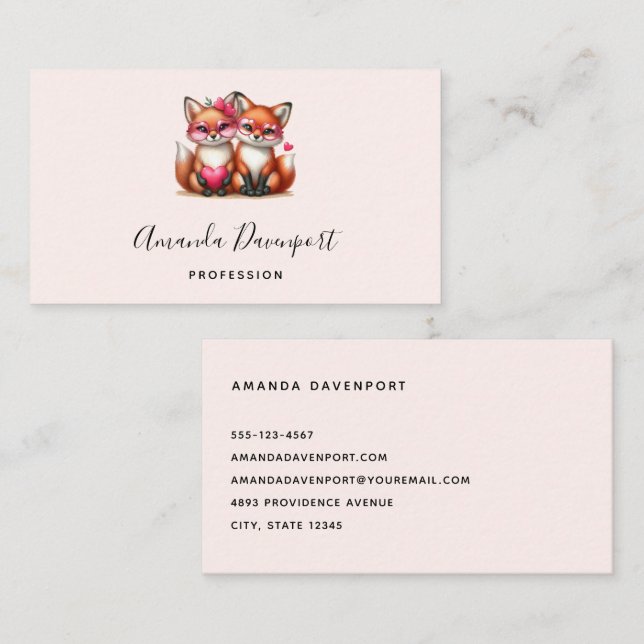 Cute Orange Foxes in Love Business Card (Front/Back)