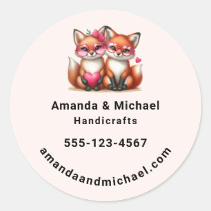 Cute Orange Foxes in Love Business Classic Round Sticker