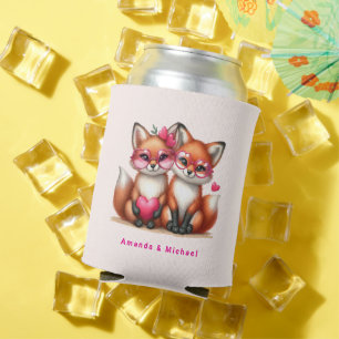 Cute Orange Foxes in Love Can Cooler
