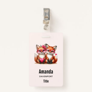 Cute Orange Foxes in Love ID Badge