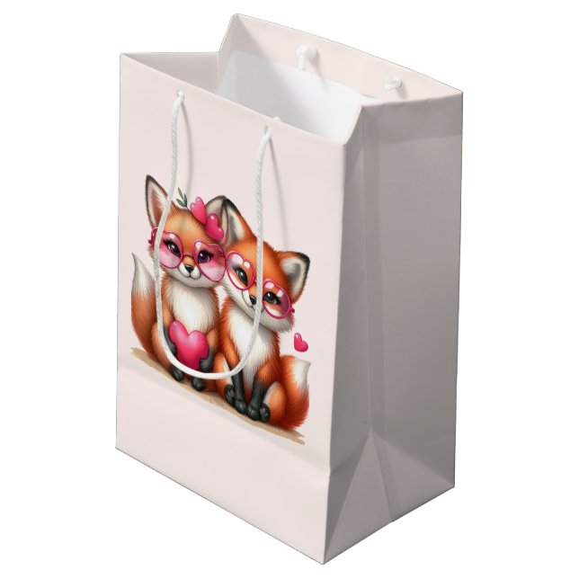 Cute Orange Foxes in Love Medium Gift Bag (Back Angled)
