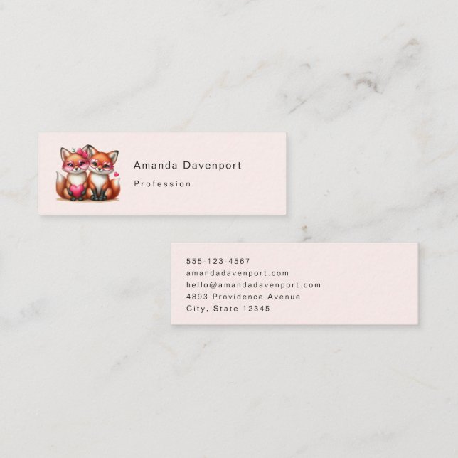 Cute Orange Foxes in Love Mini Business Card (Front/Back)