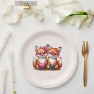Cute Orange Foxes in Love Paper Plate