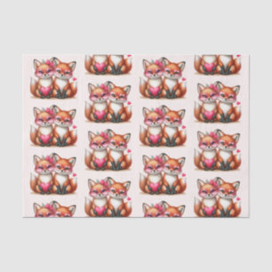 Cute Orange Foxes in Love Pattern Tissue Paper