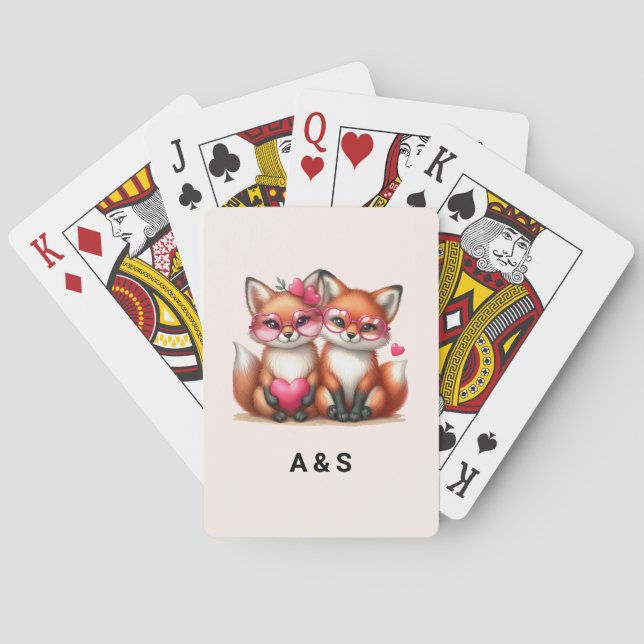 Cute Orange Foxes in Love Playing Cards (Back)