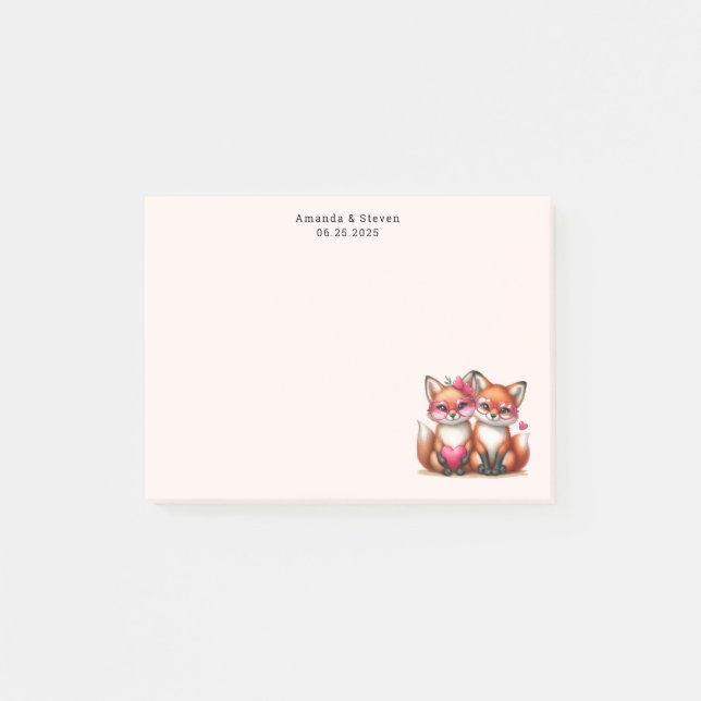 Cute Orange Foxes in Love Post-it Notes (Front)
