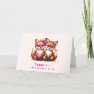Cute Orange Foxes in Love Thank You Card