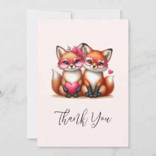 Cute Orange Foxes in Love Thank You Card