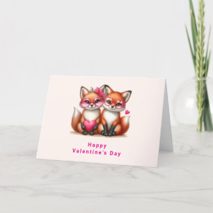 Cute Orange Foxes in Love Valentine's Day Holiday Card