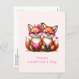 Cute Orange Foxes in Love Valentine's Day Holiday Postcard