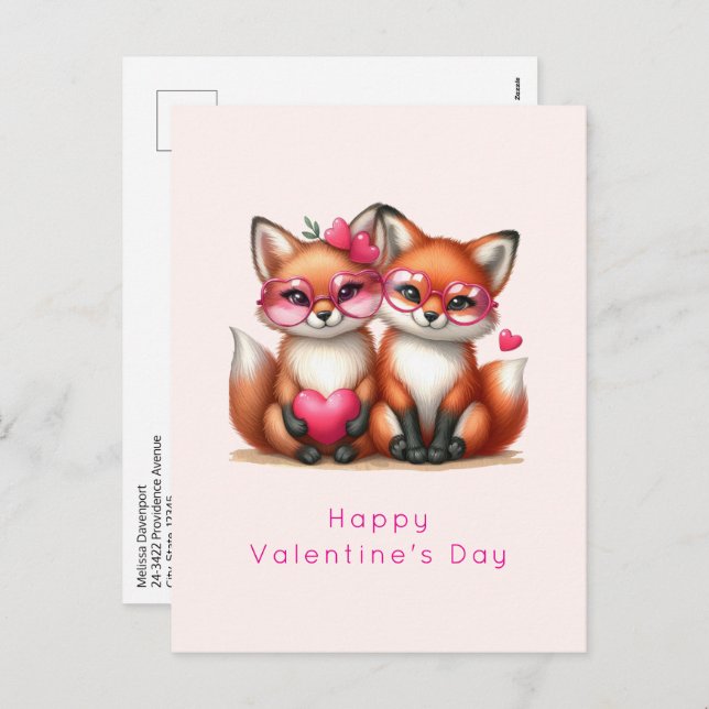 Cute Orange Foxes in Love Valentine's Day Holiday Postcard (Front/Back)
