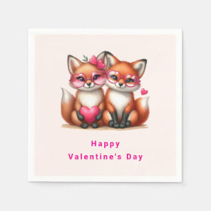 Cute Orange Foxes in Love Valentine's Day Napkin