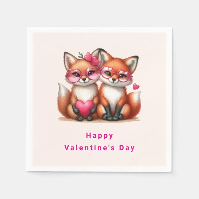 Cute Orange Foxes in Love Valentine's Day Napkin (Front)