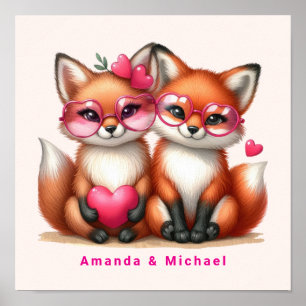 Cute Orange Foxes in Love Valentine's Day Poster