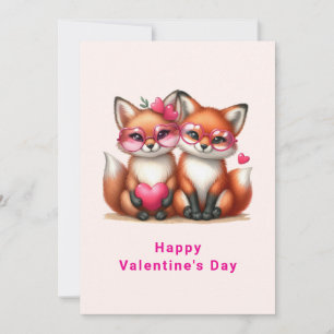 Cute Orange Foxes in Love Valentine's Holiday Card