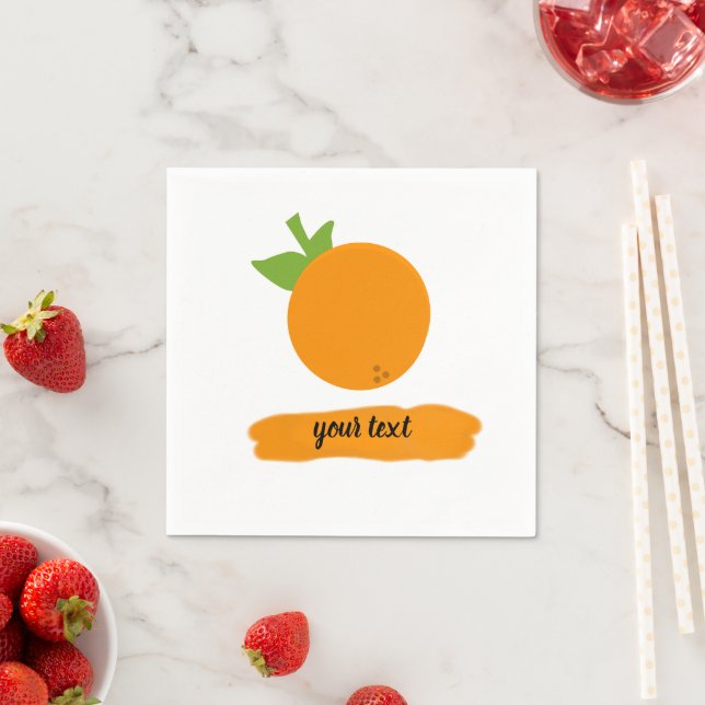 Cute orange fruit napkins with personalised text (Insitu)