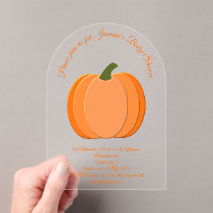 Cute Orange Gender Neutral Pumpkin Baby Shower Acrylic Invitations
