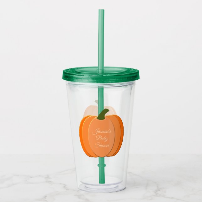 Cute Orange Gender Neutral Pumpkin Baby Shower Acrylic Tumbler (Front)