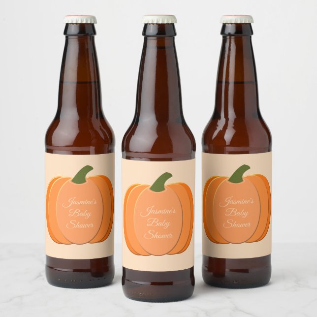 Cute Orange Gender Neutral Pumpkin Baby Shower Beer Bottle Label (Bottles)