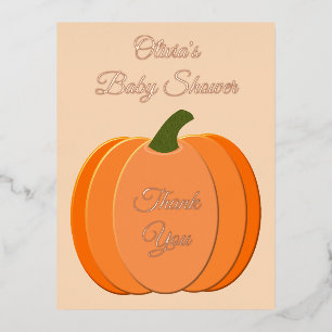 Cute Orange Gender Neutral Pumpkin Baby Shower Foil Holiday Postcard